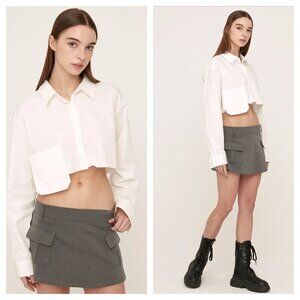 NEW Storets Taylor Cropped Shirt Oversized Button Down in White Women's S/M